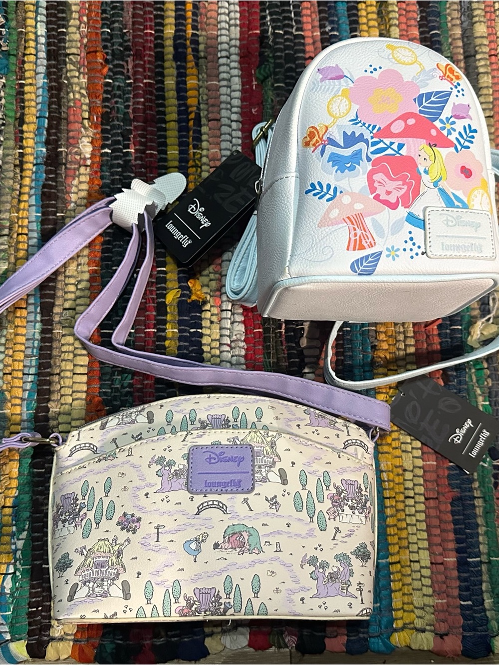 Loungefly Disney Alice In Wonderland Lot of 2 Mini Backpack & Crossbody Bags NWT